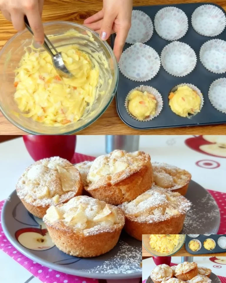 Schnelle Äpfelküchlein frisch aus dem Ofen, serviert auf einem Teller.