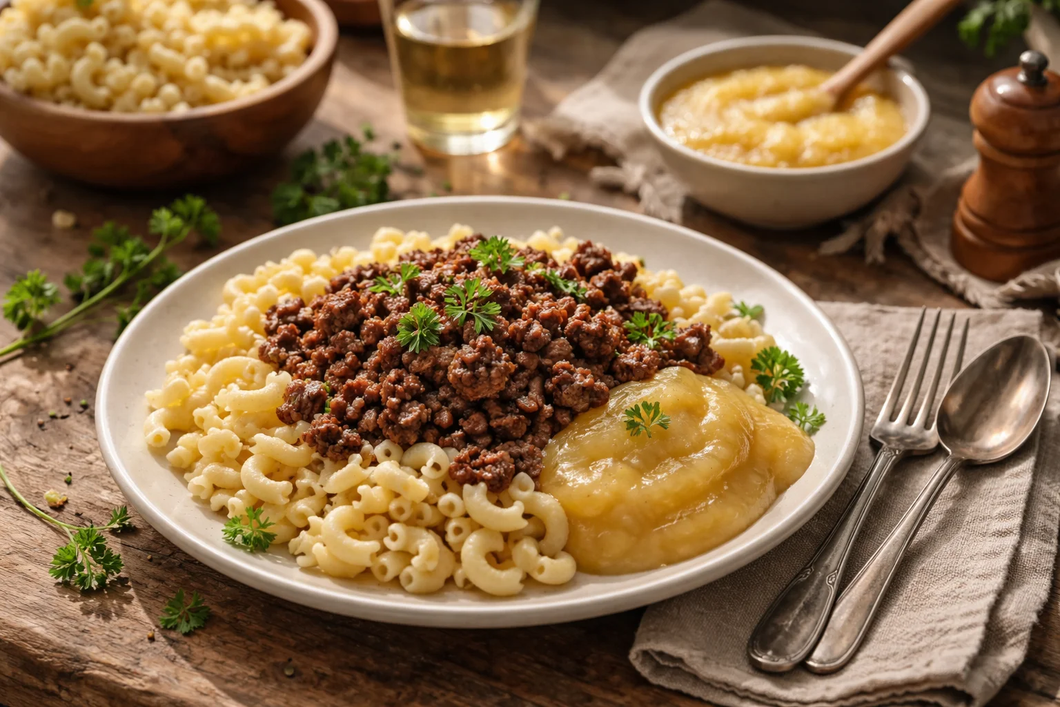 Schnitz und Hörnli – Hörnli-Nudeln mit Geschnetzeltem oder Sauce. Ein einfacher Schweizer Klassiker.