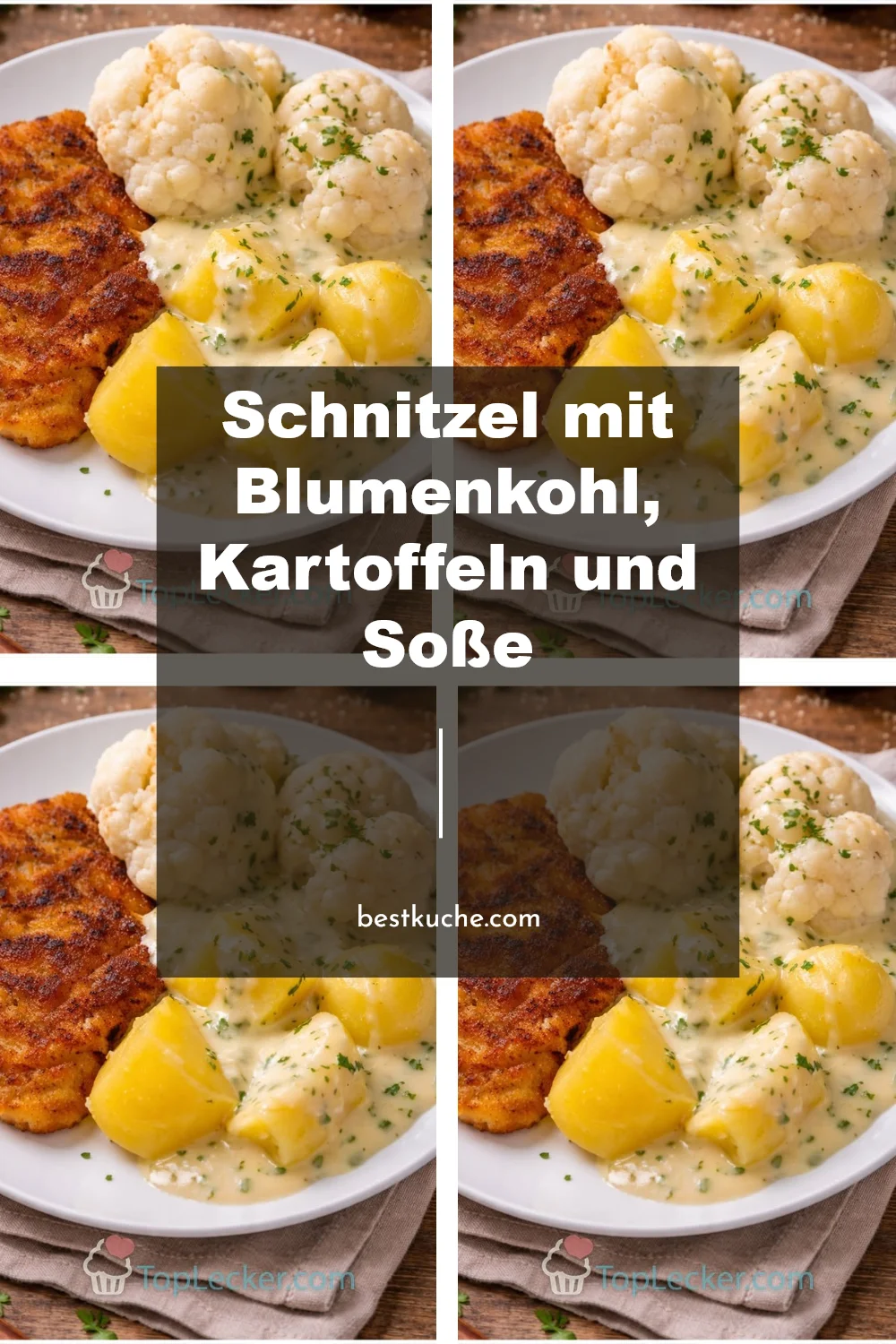 Schnitzel mit Blumenkohl, Kartoffeln und Soße