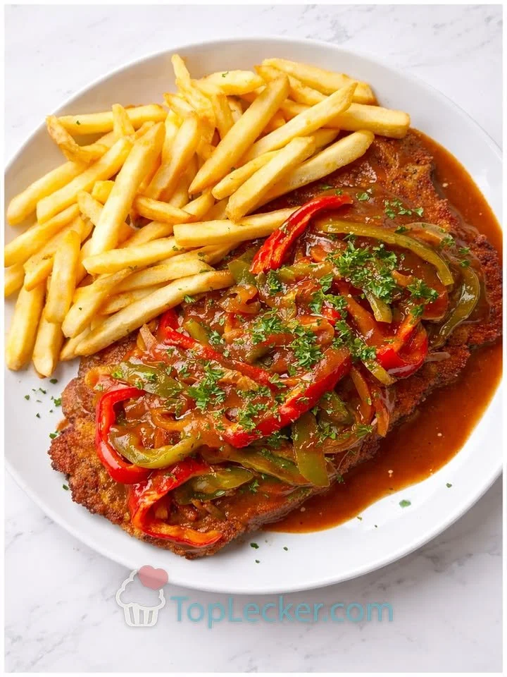 Schnitzel mit Paprika-Zwiebel-Soße