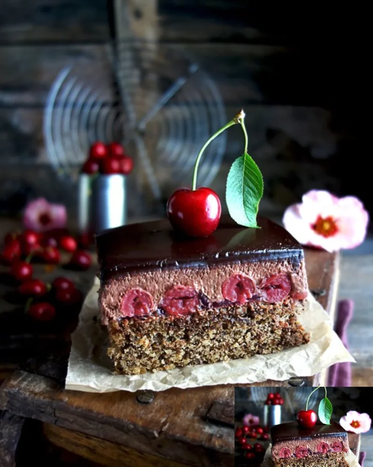 Schoko-Kirsch-Schnitten auf einem Teller, perfekt zum Genießen