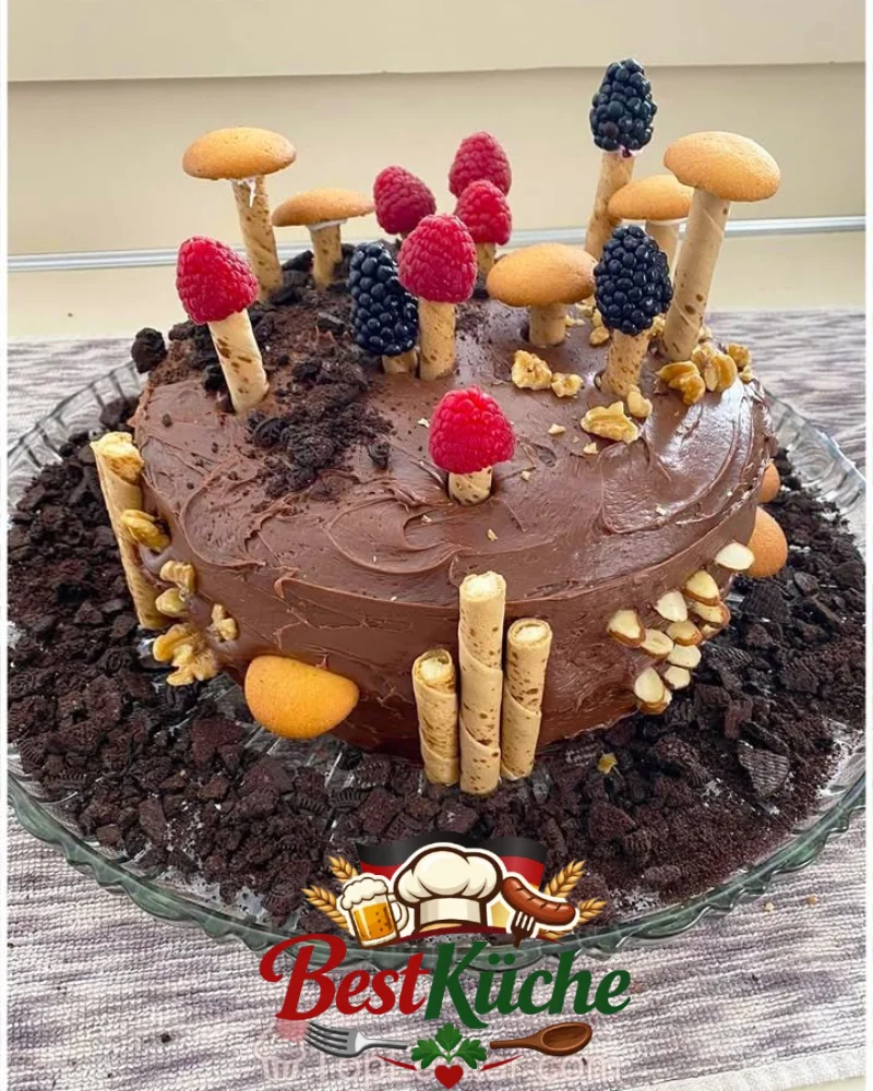 Leckerer Schoko-Waldkuchen mit Schokoladenglasur und Walnüssen