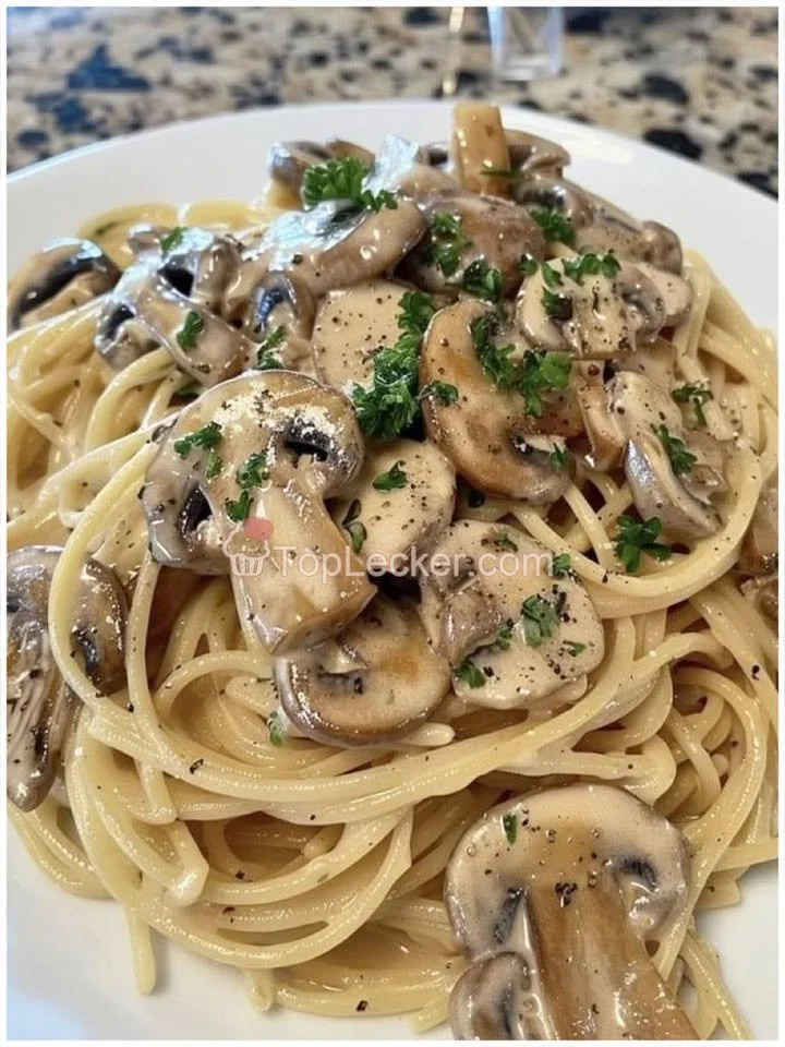 Spaghetti with mushroom cream sauce