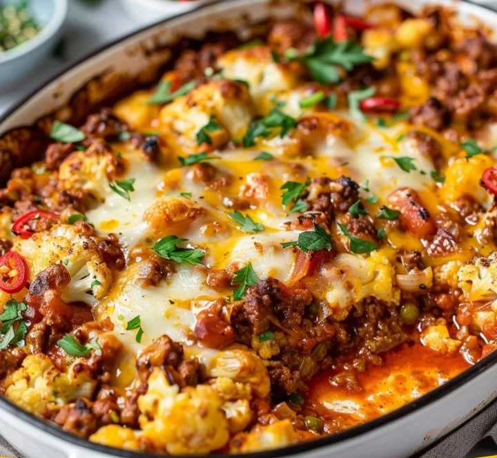 Spicy cauliflower minced meat casserole