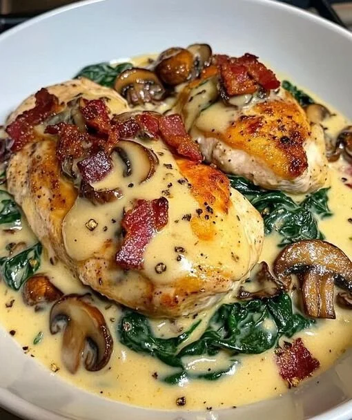 Spinat-Hähnchen mit Champignons