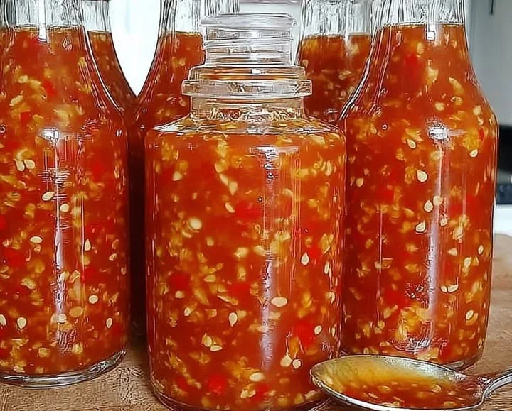 Thailändische Chili-Sauce in einer Schüssel mit frischen Zutaten.