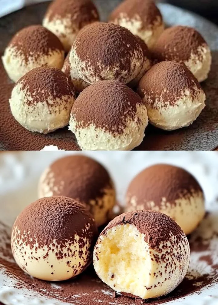 Leckere Tiramisu-Kugeln in einer eleganten Präsentation auf einem Dessertteller.