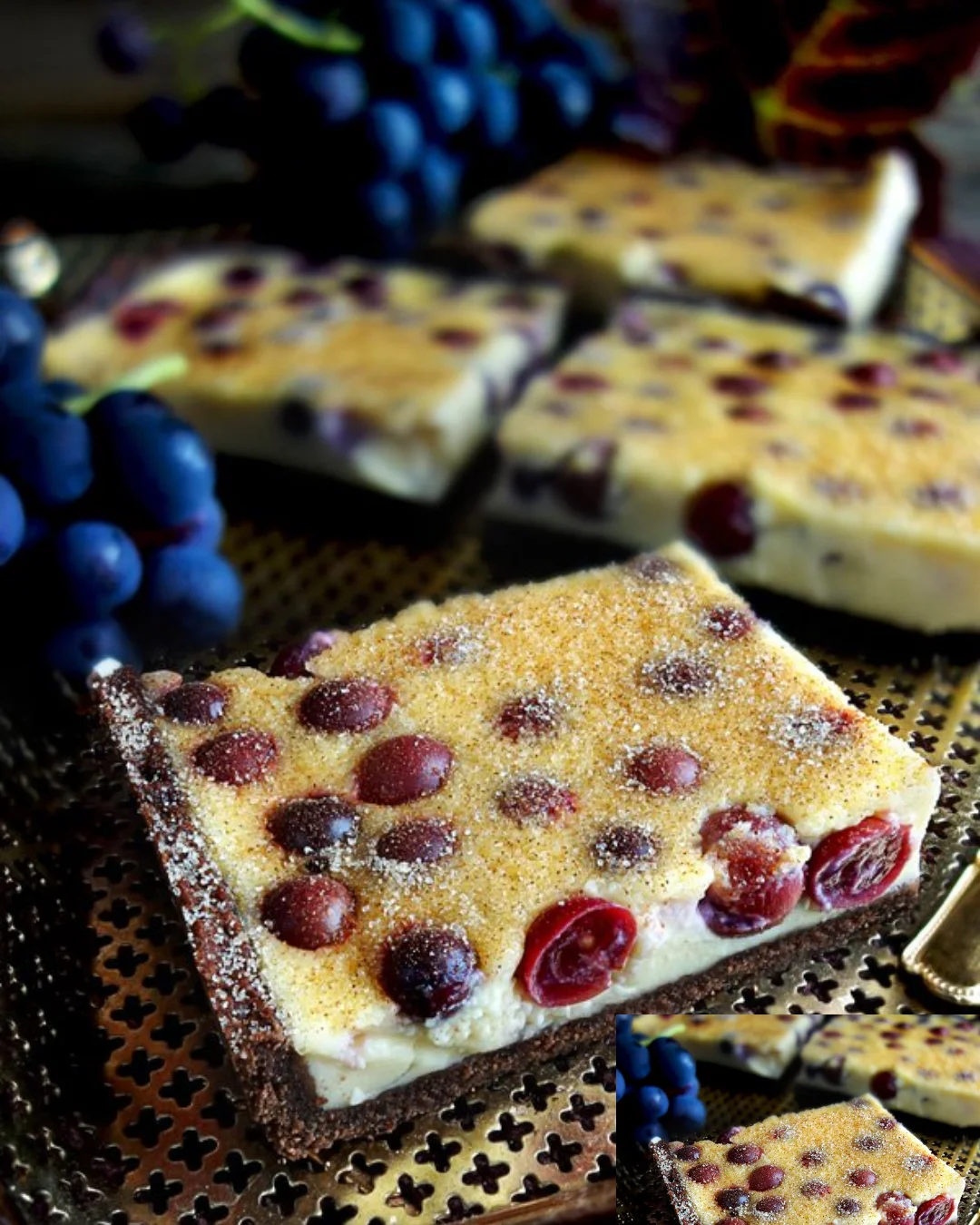 Traubentarte mit dunklem Mürbeteigboden und zarter Rum-Schmandcreme