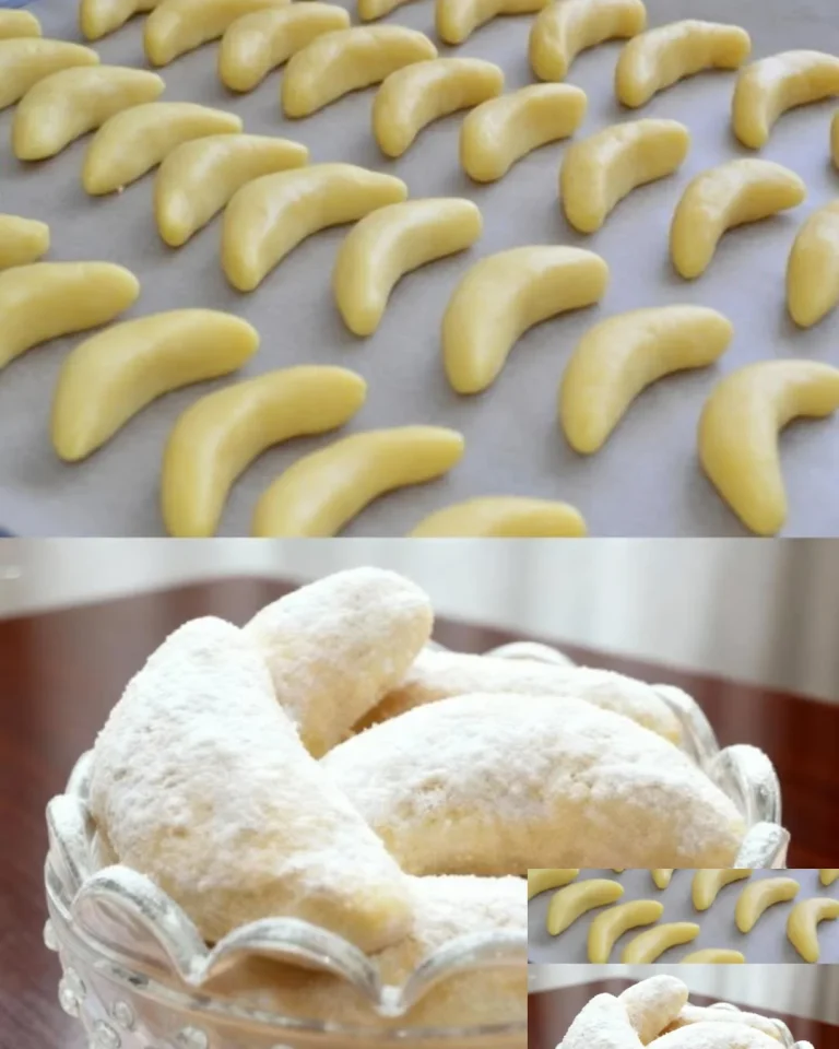 Leckere Vanille-Hörnchen auf einem Teller, frisch gebacken.