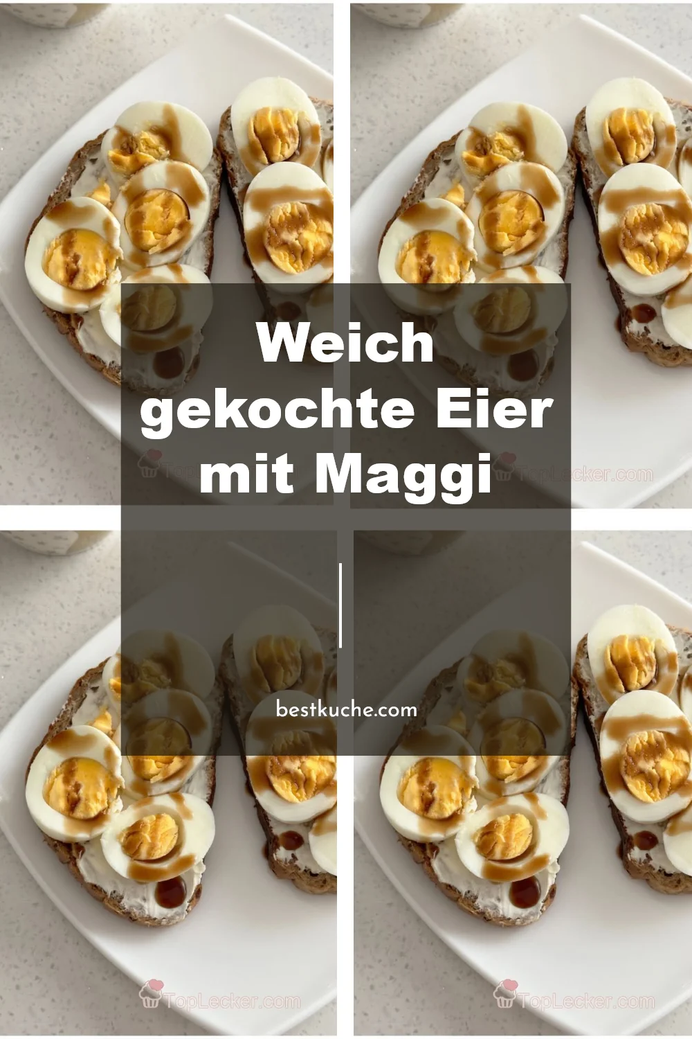 Weich gekochte Eier mit Maggi auf einem Teller
