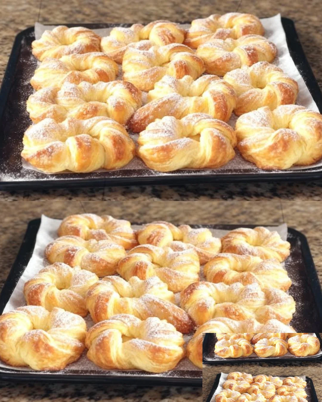 Leckerer Vanille-Blätterteig, frisch gebacken und dekoriert für den perfekten Genuss.