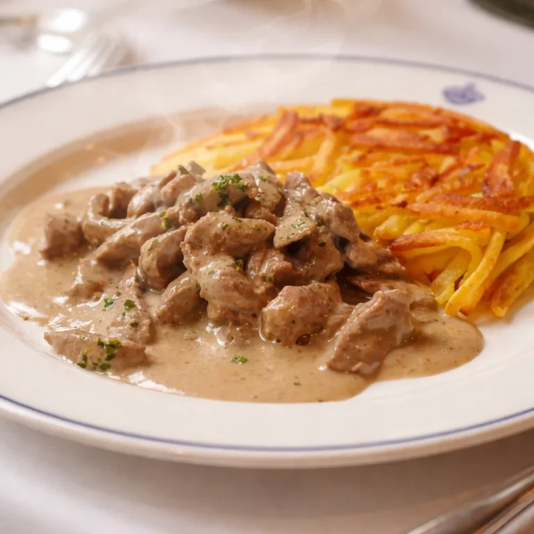 Zürcher Geschnetzeltes mit zartem Kalbfleisch in Rahmsauce und goldbraunen Rösti