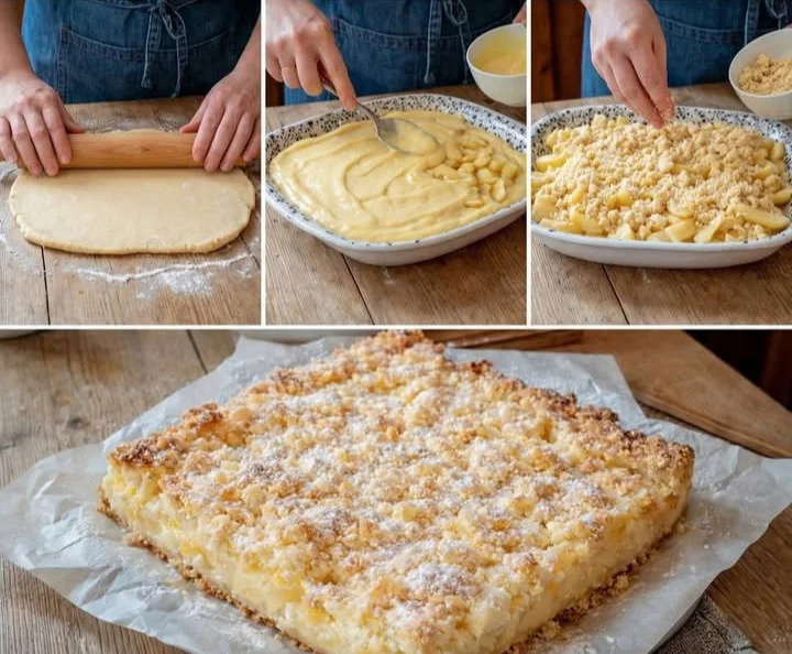 Schneller Vanillepudding-Streuselkuchen vom Blech mit Streuseln
