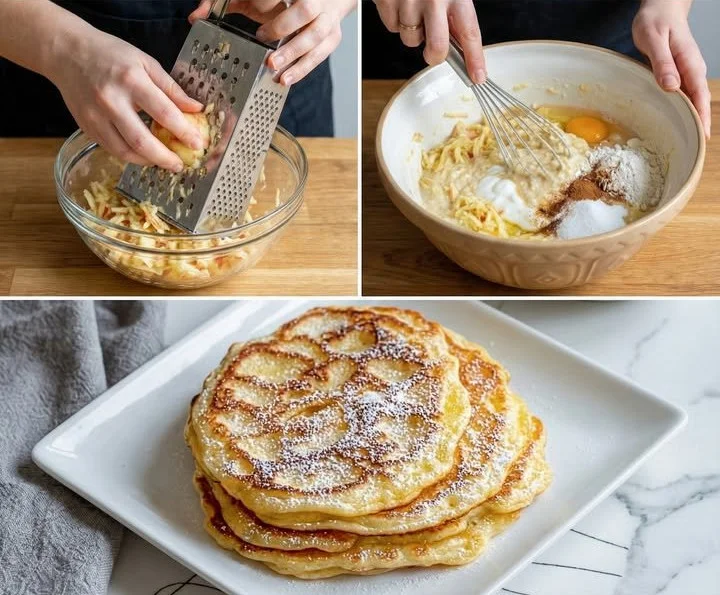 Leckere Apfel-Joghurt-Pfannkuchen auf einem Teller serviert