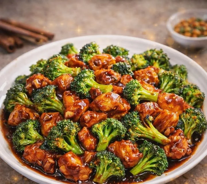 Asiatisches Brokkoli-Hähnchen mit frischem Gemüse und Gewürzen