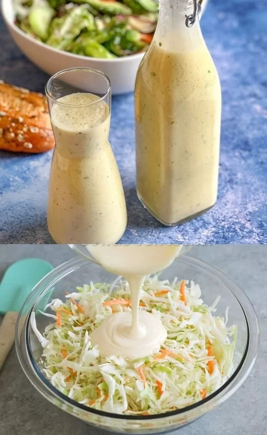 Hausgemachtes Balsamico-Senf-Dressing in einer Glasflasche