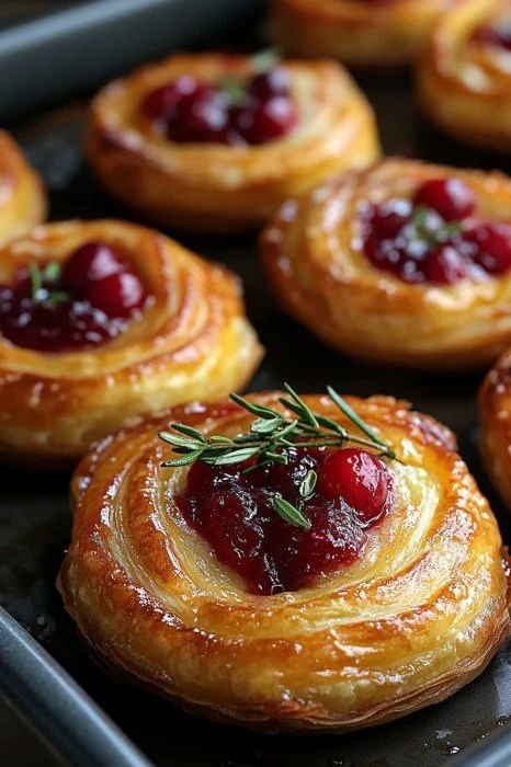 Cranberry Brie Pinwheels aus Blätterteig, ideal als Party-Snack