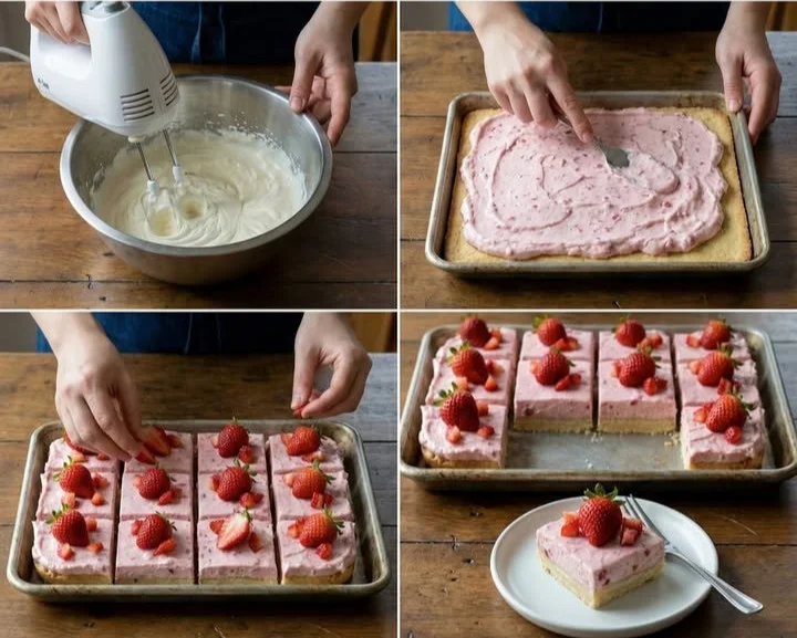Leckere Erdbeer-Schmand-Schnitten auf einem Teller serviert