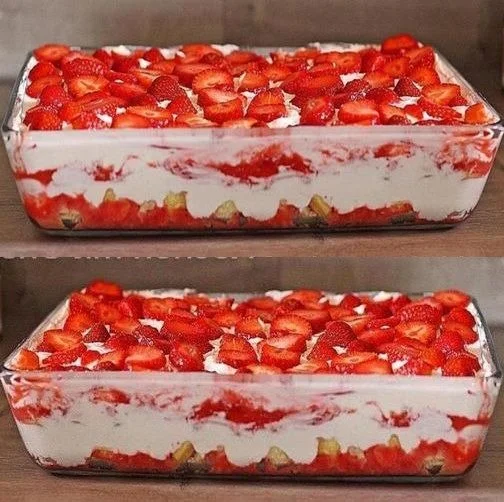 Leckeres Erdbeer Tiramisu mit frischen Erdbeeren und Mascarpone-Creme.