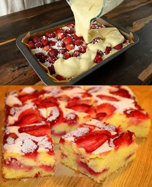 Leckerer Erdbeerkuchen mit frischen Erdbeeren und Sahne