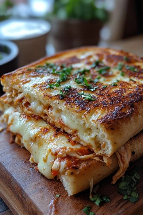 Fauler Hühnchen Parmesan mit gegrilltem Käse auf einem Teller