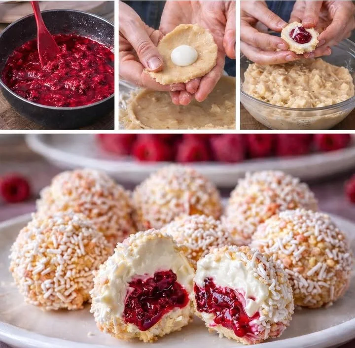 Frischkäse-Kugeln mit Himbeersoße