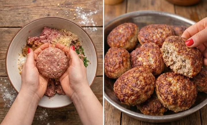 Megasaftige Frikadellen auf einem Teller mit frischen Kräutern garniert