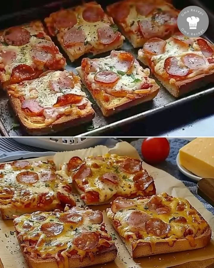 Leckerer Pizzatoast mit Käse und Tomatensauce auf geröstetem Brot