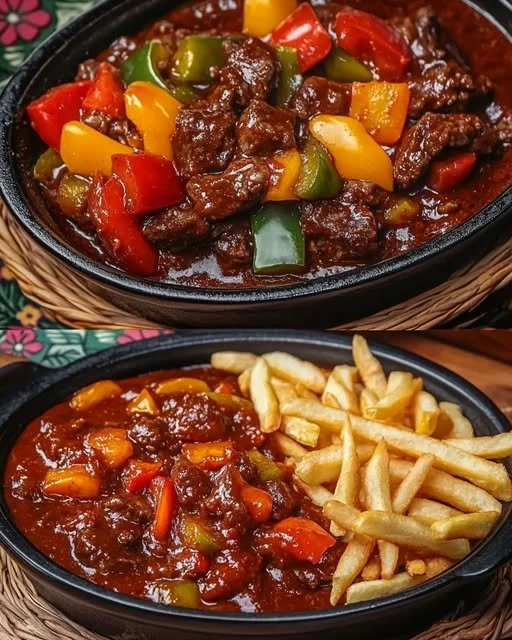 Schaschliktopf mit marinierten Fleischspießen und Gemüse