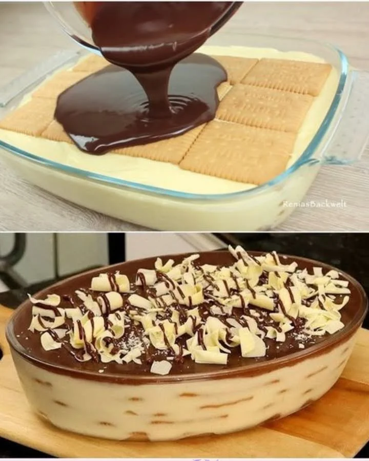 Schichtdessert mit Butterkeksen und Quark