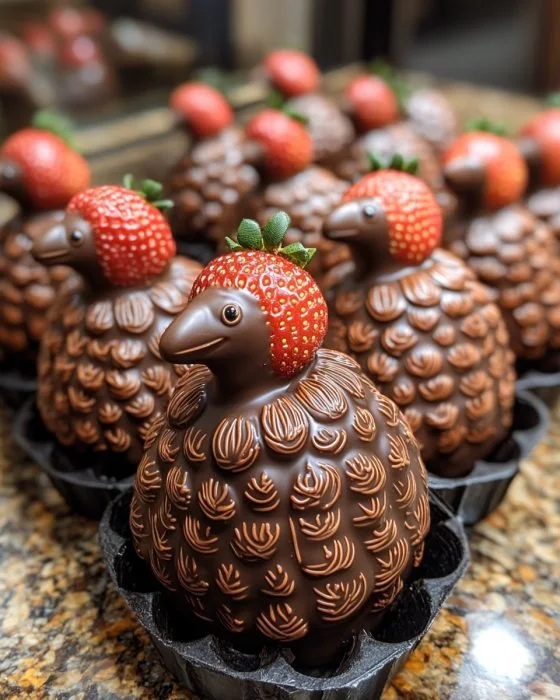 Schokoladenüberzogene Erdbeeren aus der Türkei auf einem Teller