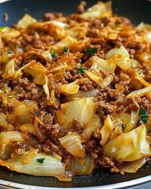 Spitzkohlpfanne mit Hackfleisch in einer Pfanne zubereitet