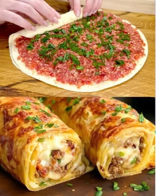 Warmes Tortilla mit Hackfleisch und Käse gefüllt