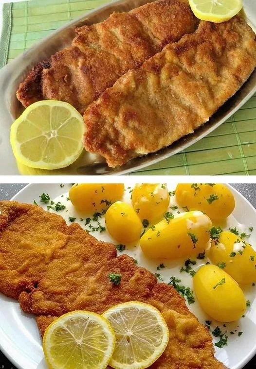 Traditioneller Wiener Schnitzel, goldgelb paniert und knusprig gebraten