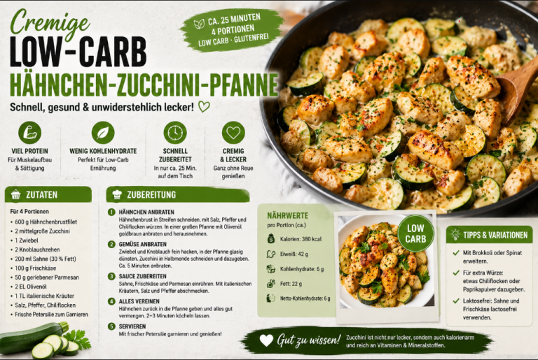 Cremige Low-Carb Hähnchen-Zucchini-Pfanne