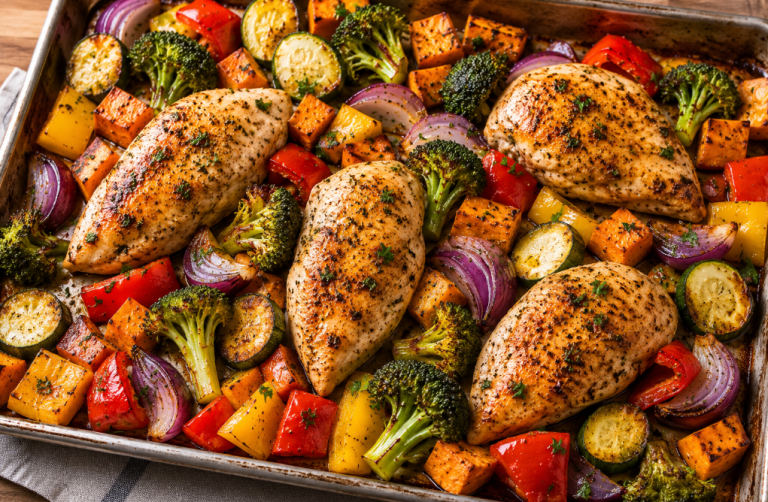 Sheet-Pan-Dinner mit Hähnchen und Ofengemüse