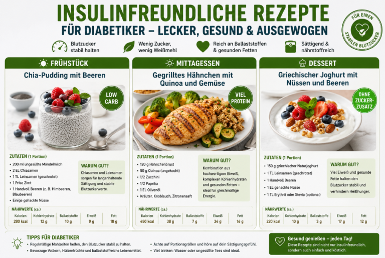 Insulinfreundliche Rezepte für Diabetiker – Frühstück, Mittag, Dessert