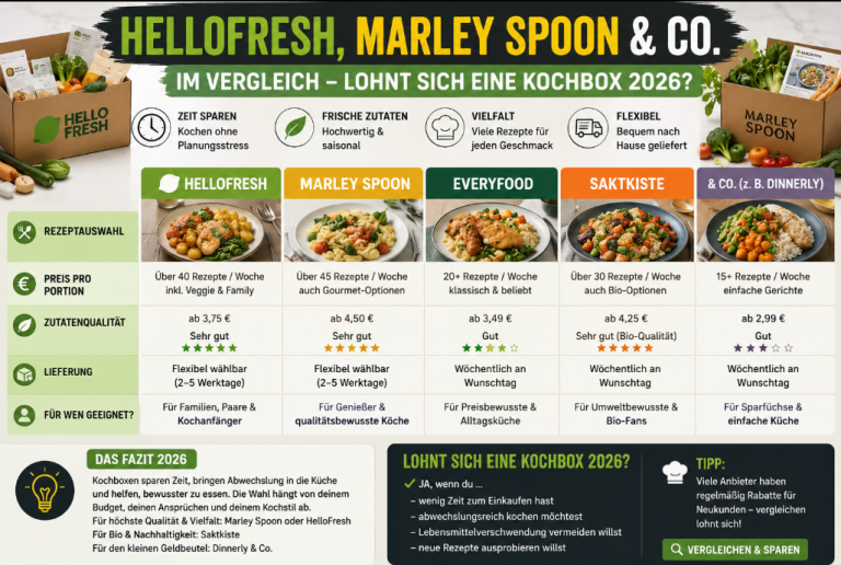 HelloFresh, Marley Spoon & Co. im Vergleich – Lohnt sich eine Kochbox 2026?