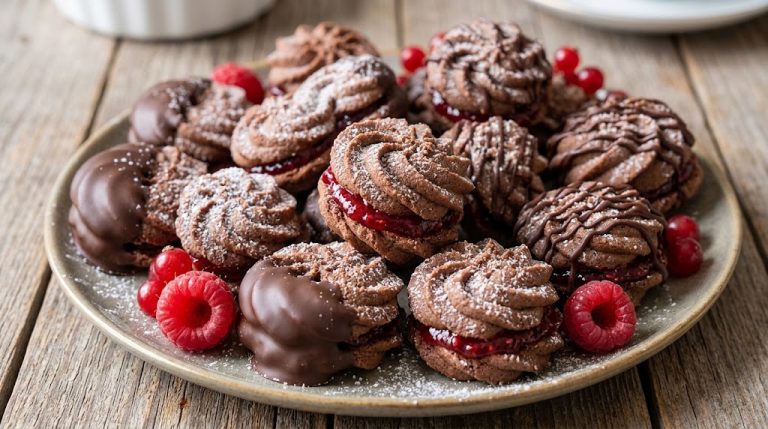 🍫 Gefülltes Schoko-Spritzgebäck mit Marmelade – mürbe, fruchtig & schokoladig