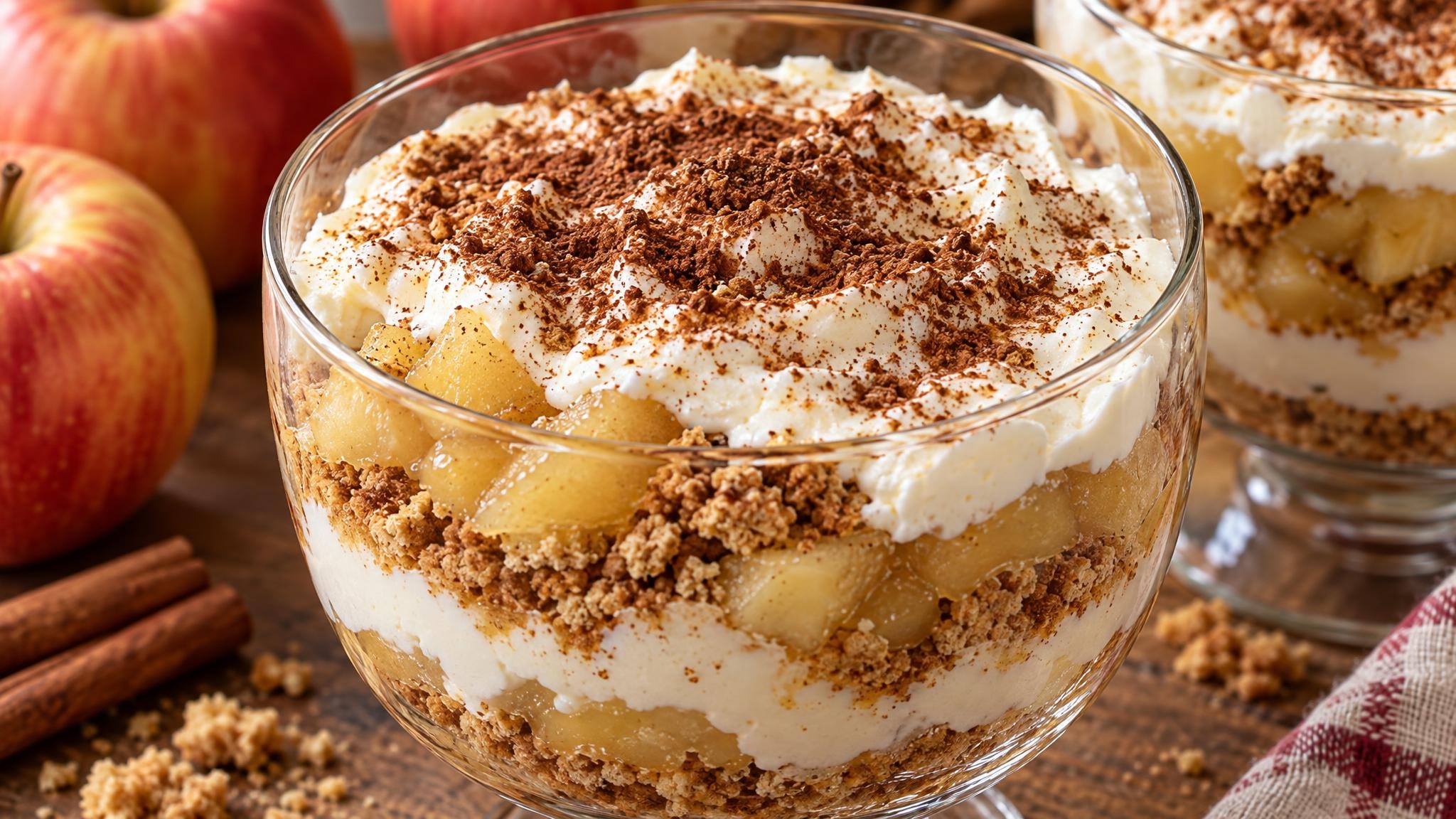 Apfel Trifle mit Vollkornkeksen und Kakao