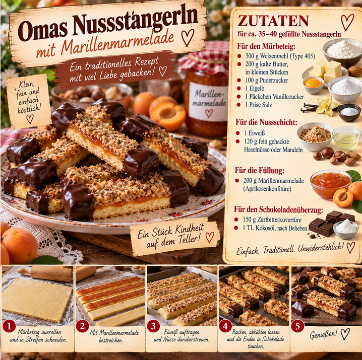 Omas Nussstangerln mit Marillenmarmelade