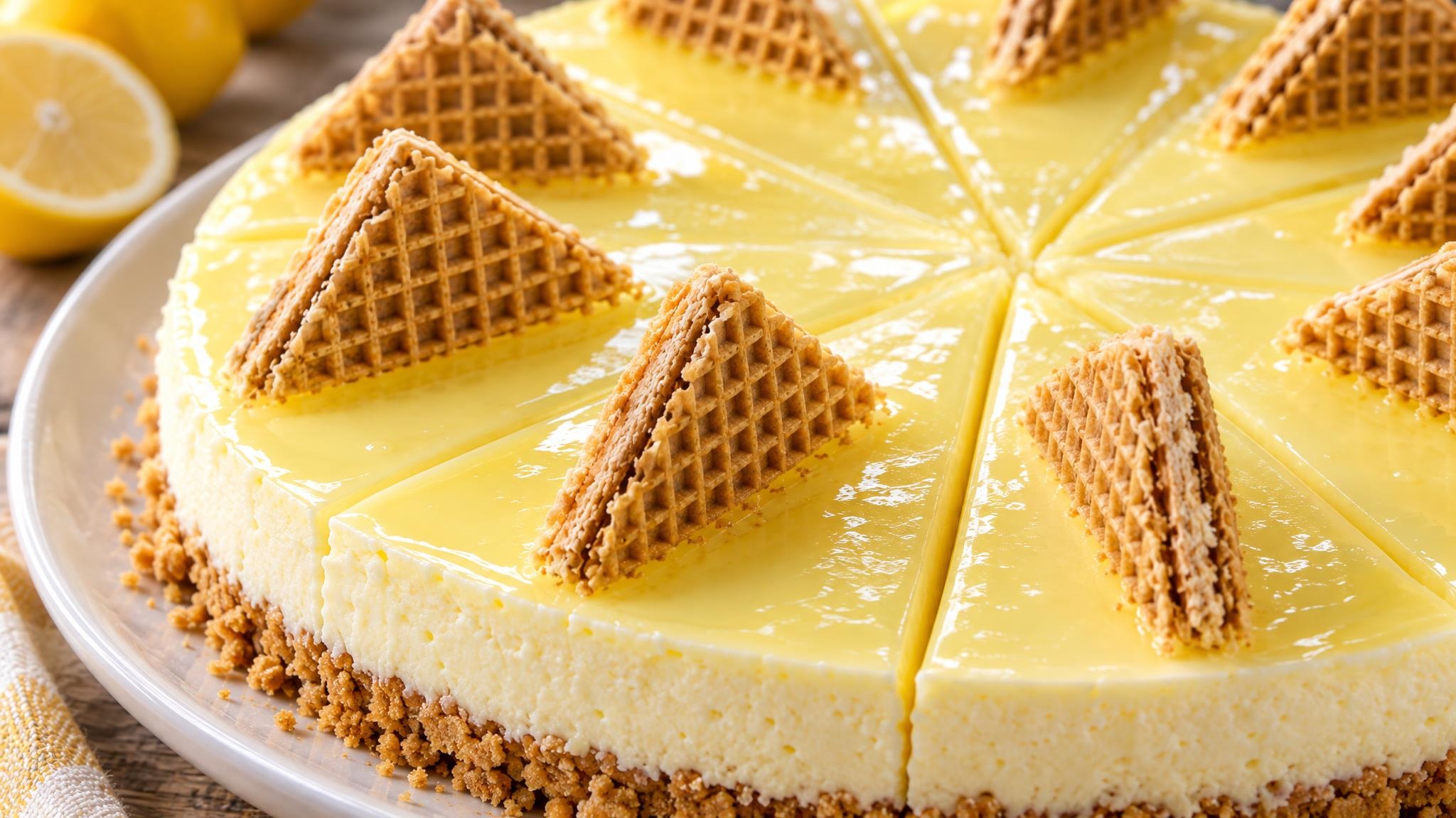 Zitronentorte mit Eiswaffeln