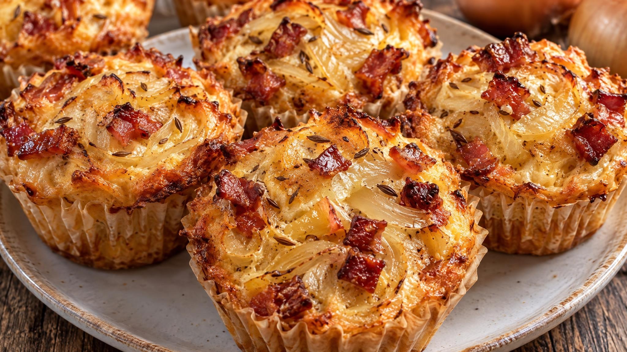 Zwiebelkuchen-Muffins mit Speck
